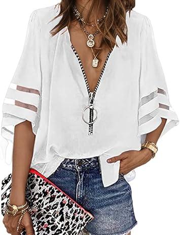 ACWUMU Womens Mesh Panel Blouse